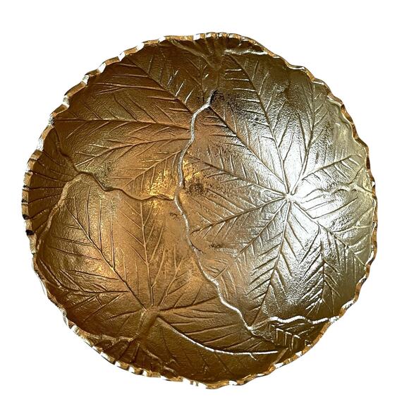 Acorn & Oak Gold Leaf Bowl 11in Metal Made in India NEW - Picture 8 of 14